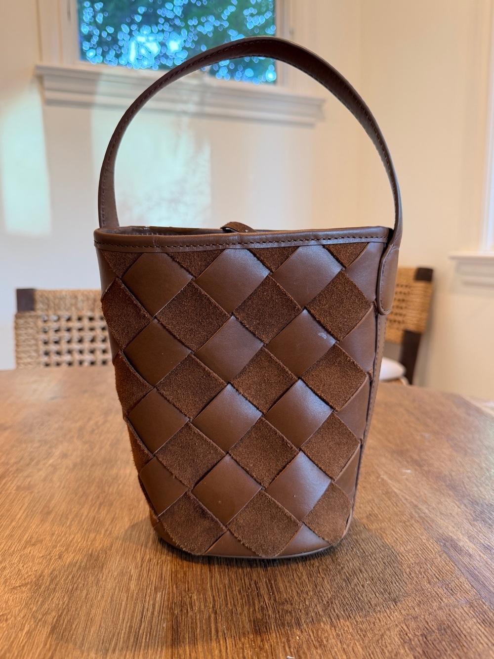 J.Crew Berkeley Woven Leather Bucket Bag in Brown